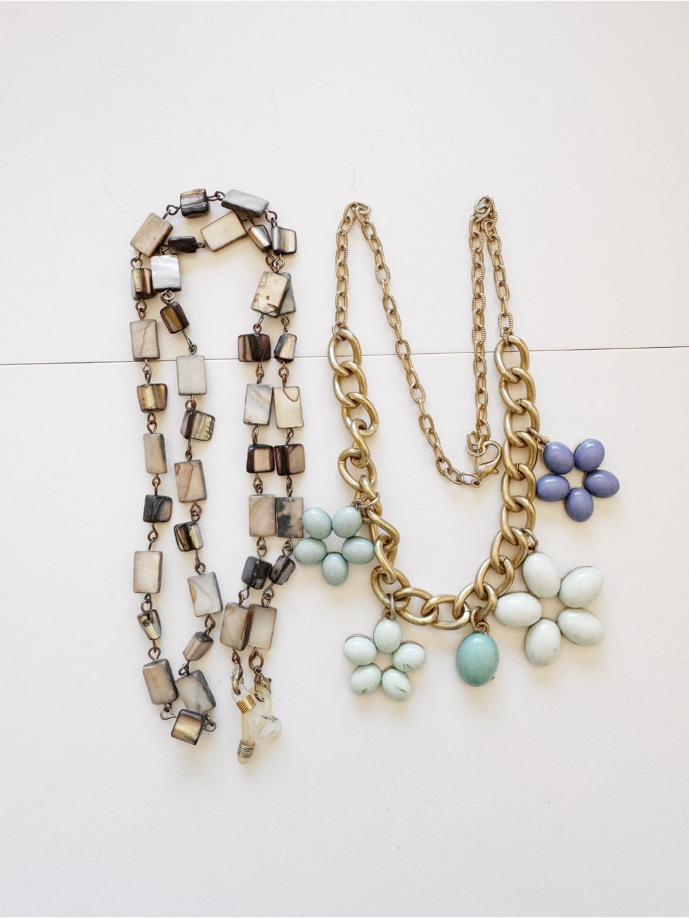 Gold-Tone Flower Charm Necklace with Mint & Lavender Accents